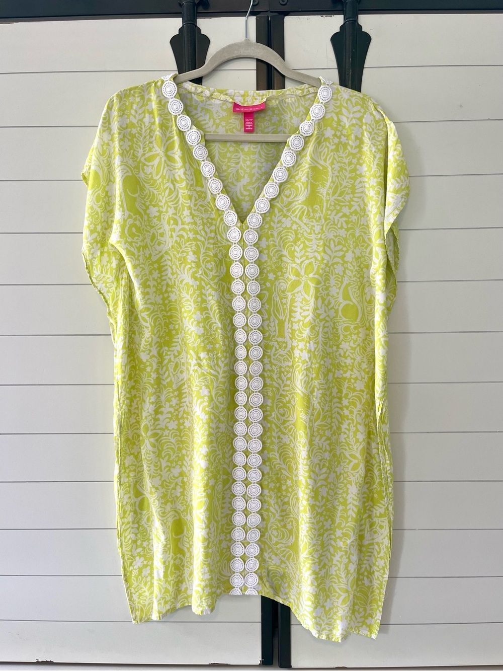 Lilly Pulitzer Yellow/Lime Floral Cover Up with White Lace Trim XS Beach Summer